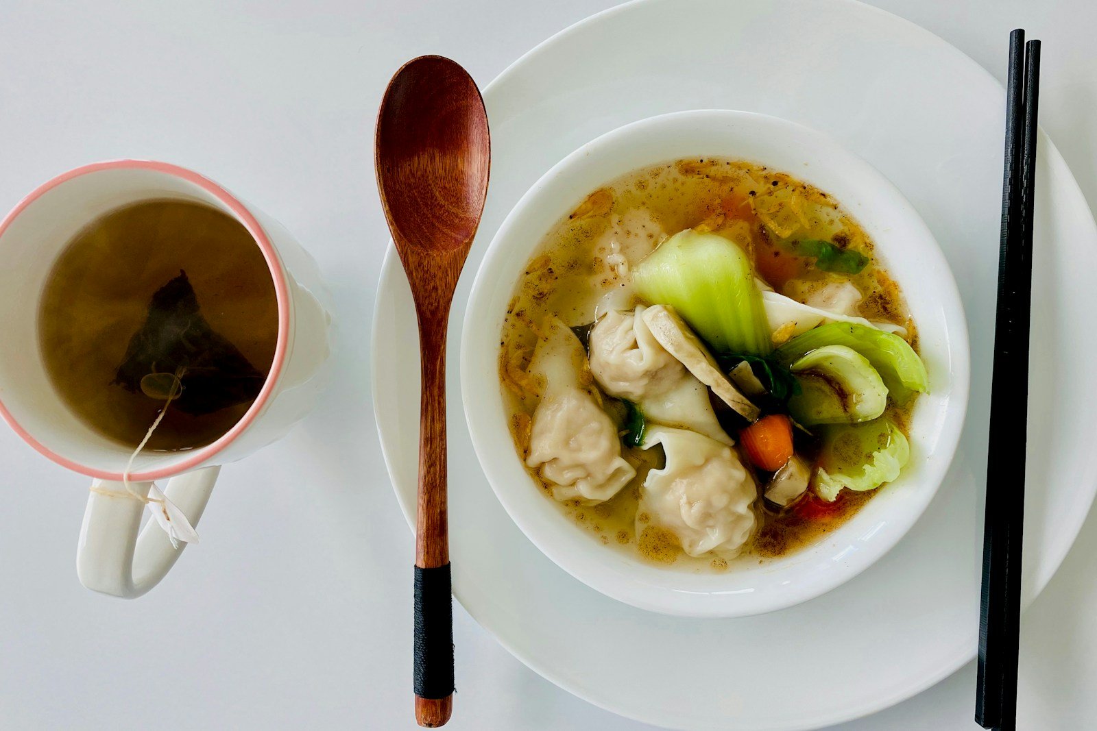 Light soup and tea for a gentle meal
