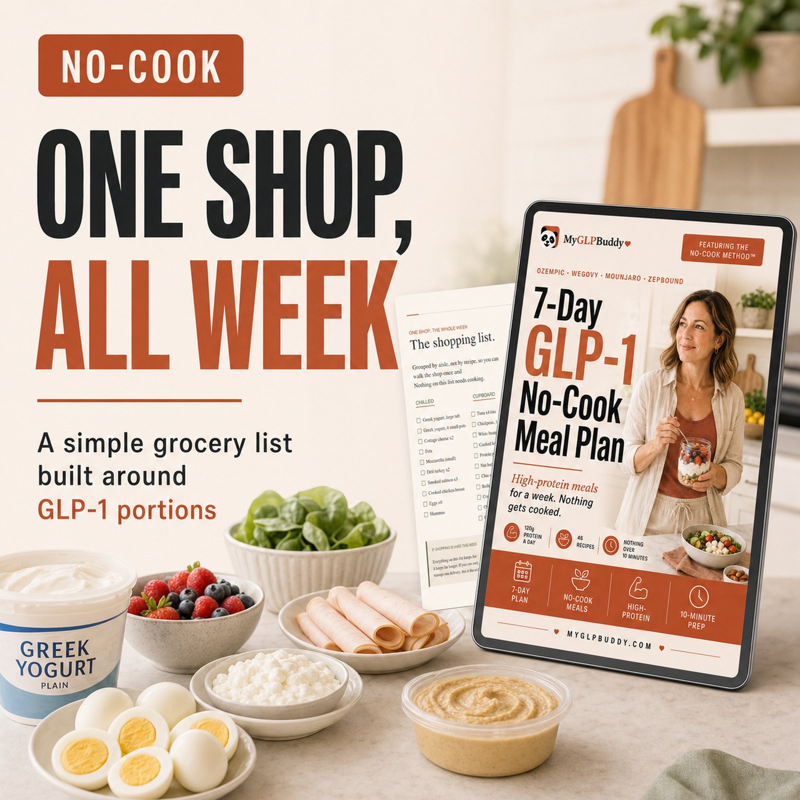One-shop weekly shopping list for GLP-1 no-cook meals