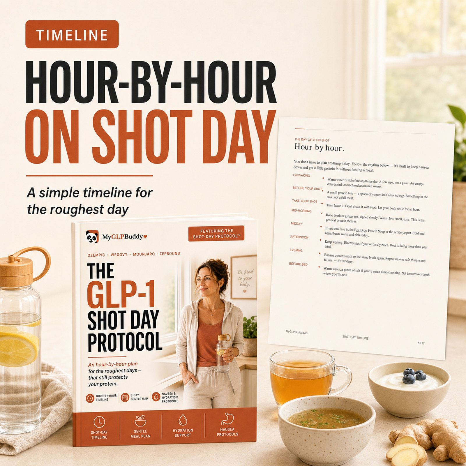 Hour by hour GLP-1 shot day food and hydration plan