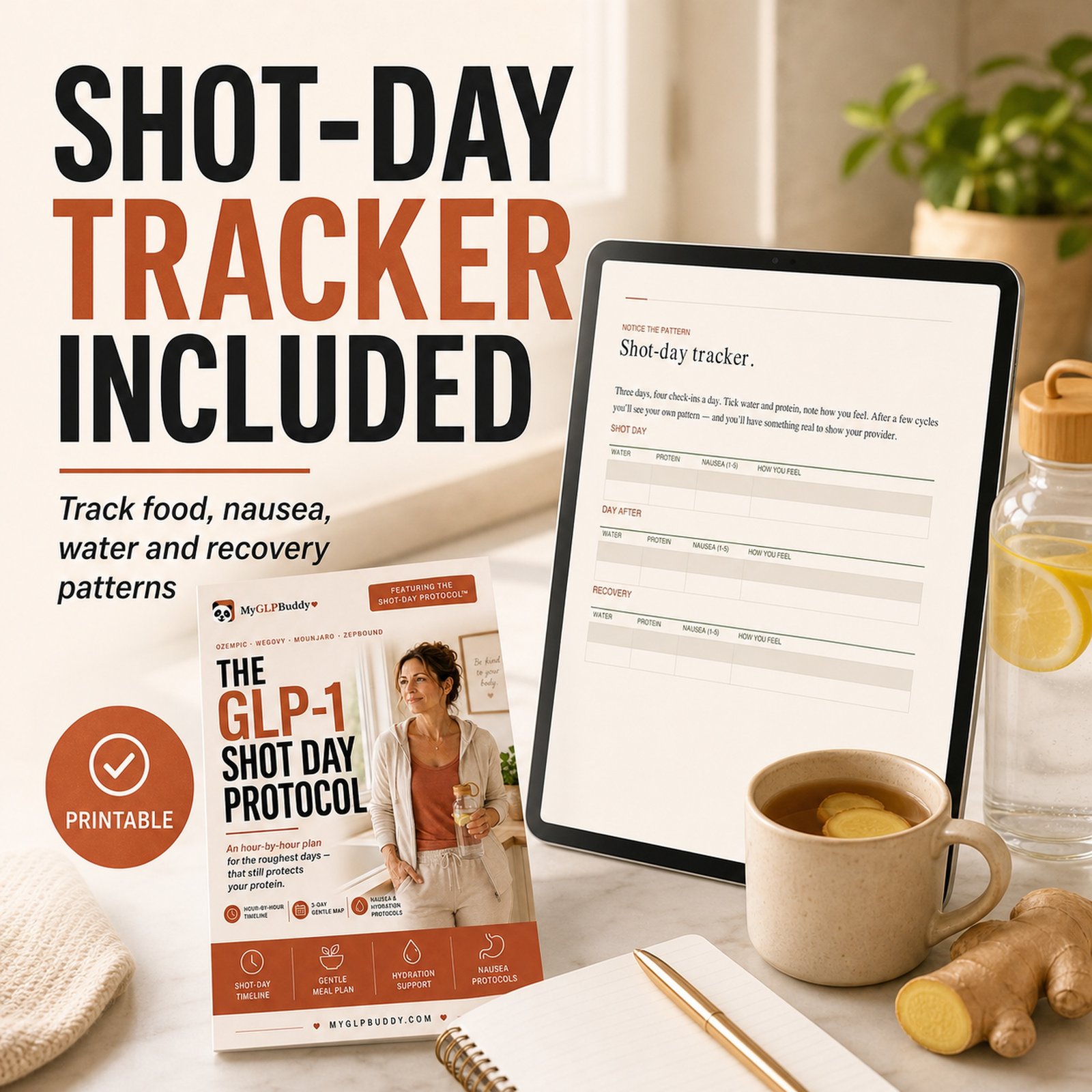 Printable GLP-1 shot day tracker included in protocol